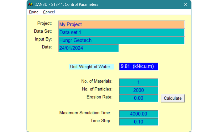 Control parameters