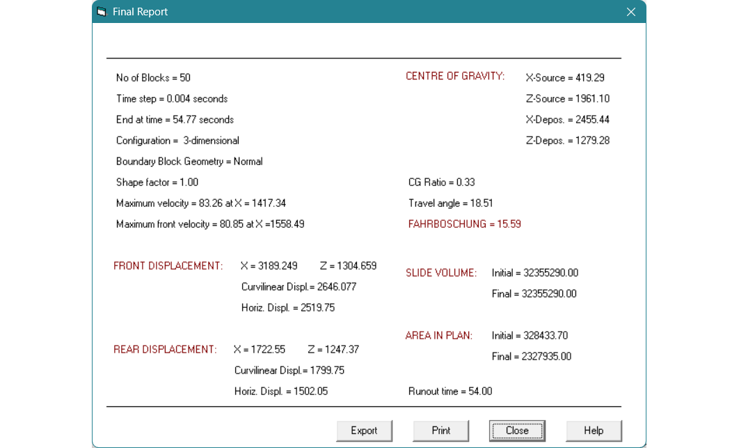 Output data dialog